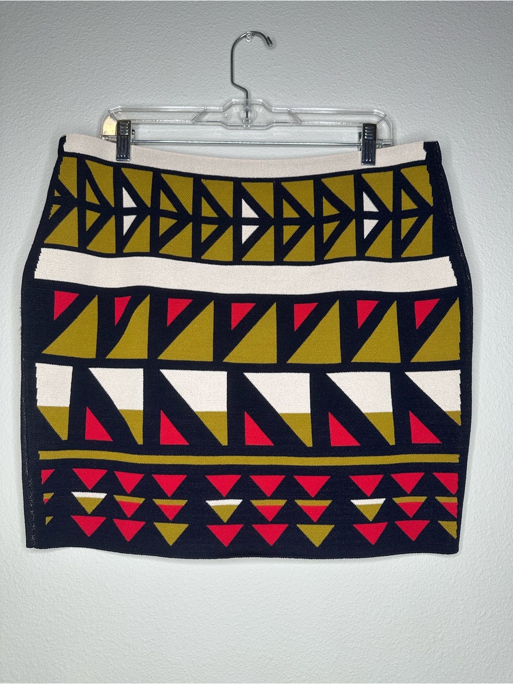 Rachel Roy XL Geometric Colorblock Knit Mini Skirt Bold Retro Statement Navy
